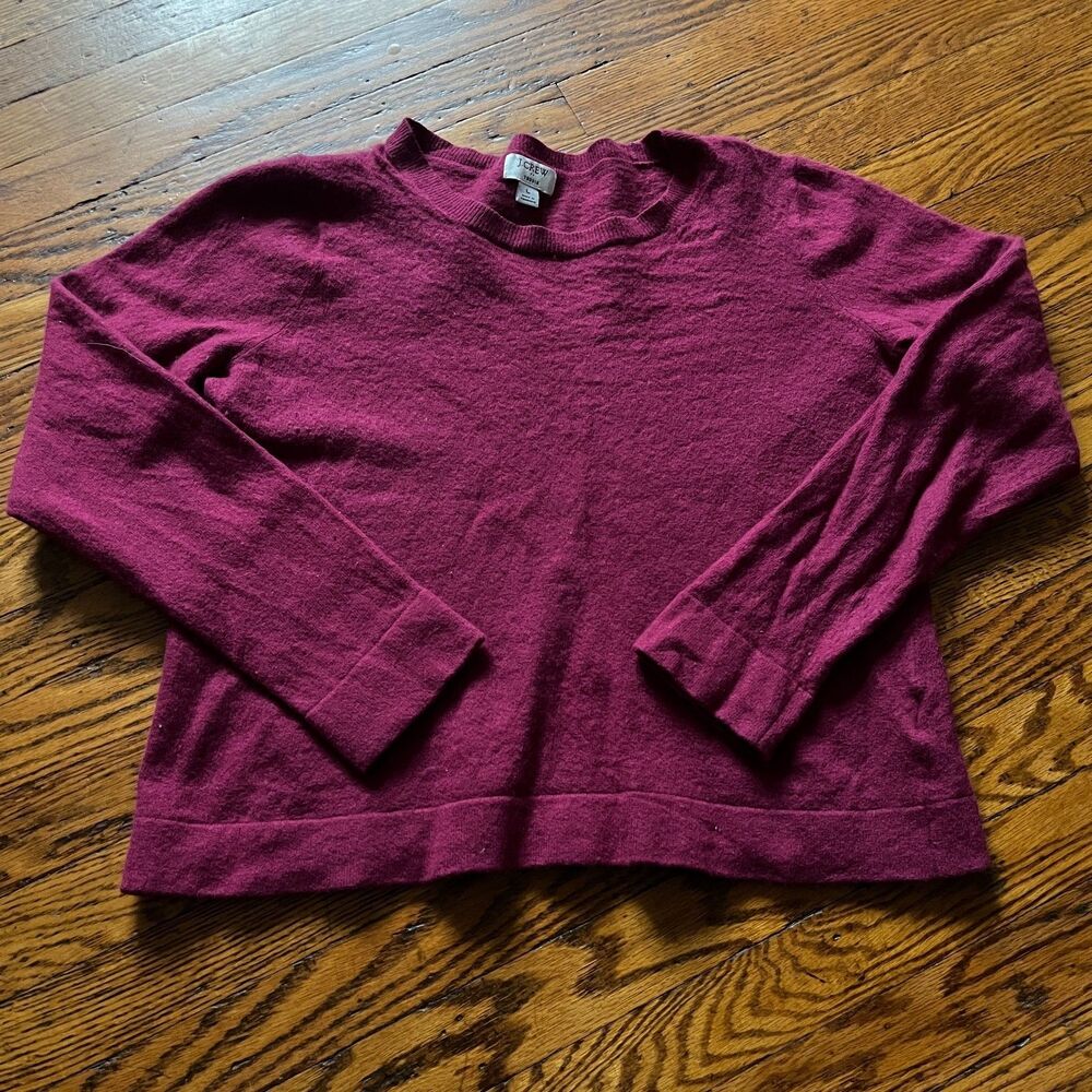 J.Crew Woman's Teddie Merino Wool Blend Sweater Pullover Size L Burgundy